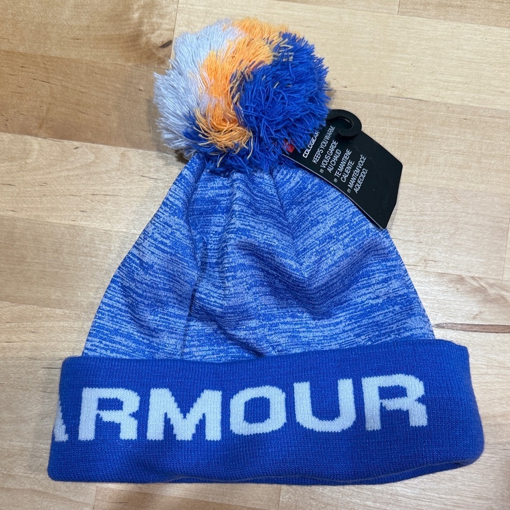 NET Under Armour Kids Blue Beanie with Colorful Pom - Picture 2 of 5